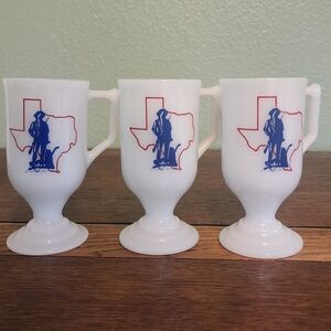 Vintage Federal Glass TEXAS GUARD Mugs White Milk Glass Pedestal Cups set of 3